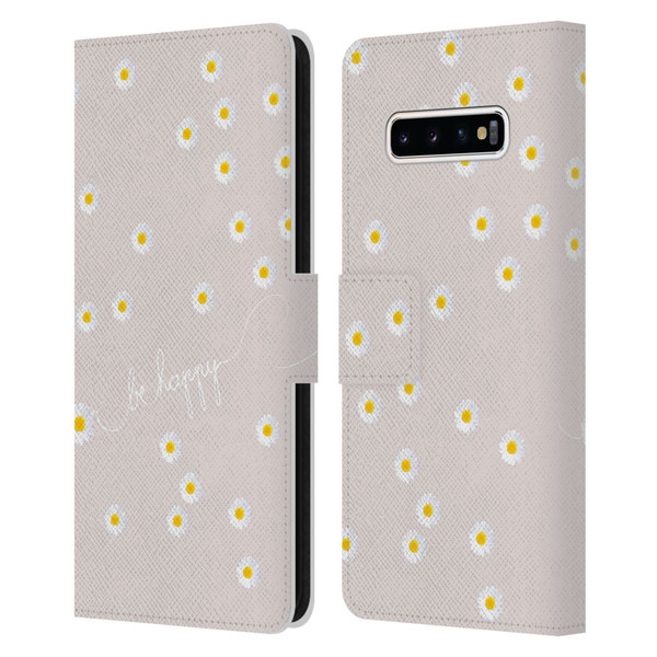 Monika Strigel Happy Daisy Nude Leather Book Wallet Case Cover For Samsung Galaxy S10+ / S10 Plus