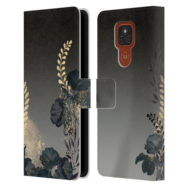 LebensArt Elegance in Black Watercolor Roses Leather Book Wallet Case Cover For Motorola Moto E7 Plus