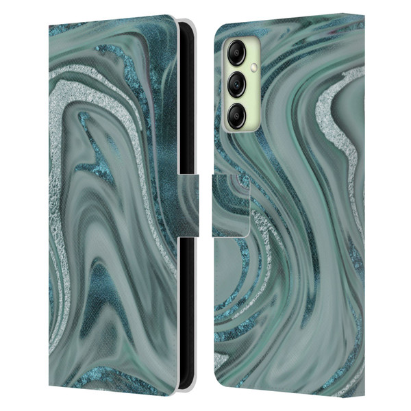 LebensArt Geo Liquid Marble Sea Foam Green Leather Book Wallet Case Cover For Samsung Galaxy A14 5G