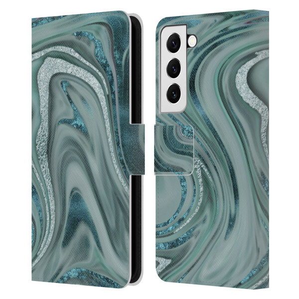 LebensArt Geo Liquid Marble Sea Foam Green Leather Book Wallet Case Cover For Samsung Galaxy S22 5G