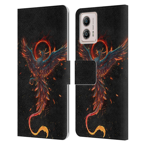 Christos Karapanos Mythical Art Black Phoenix Leather Book Wallet Case Cover For Motorola Moto G53 5G