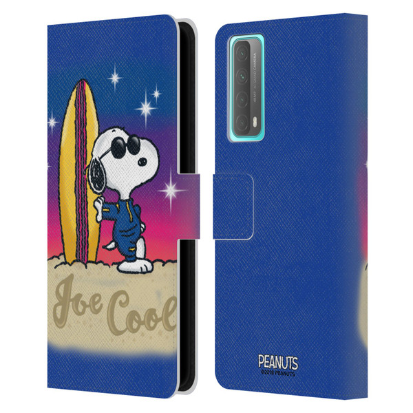 Peanuts Snoopy Boardwalk Airbrush Joe Cool Surf Leather Book Wallet Case Cover For Huawei P Smart (2021)
