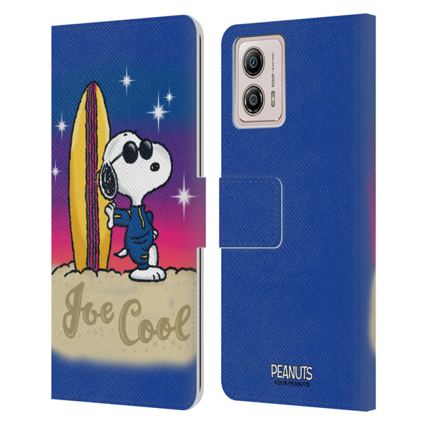 Peanuts Snoopy Boardwalk Airbrush Joe Cool Surf Leather Book Wallet Case Cover For Motorola Moto G53 5G