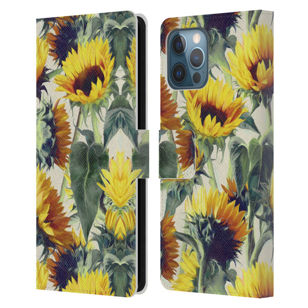 Micklyn Le Feuvre Florals Sunflowers Forever Leather Book Wallet Case Cover For Apple iPhone 12 Pro Max