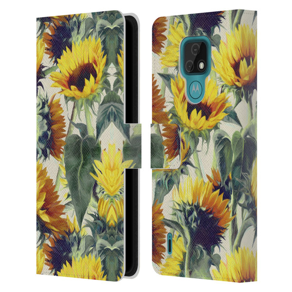 Micklyn Le Feuvre Florals Sunflowers Forever Leather Book Wallet Case Cover For Motorola Moto E7