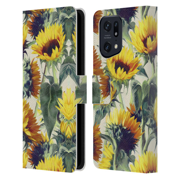 Micklyn Le Feuvre Florals Sunflowers Forever Leather Book Wallet Case Cover For OPPO Find X5 Pro