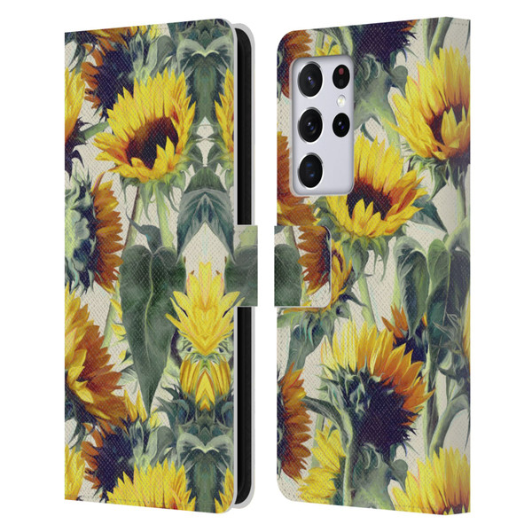 Micklyn Le Feuvre Florals Sunflowers Forever Leather Book Wallet Case Cover For Samsung Galaxy S21 Ultra 5G
