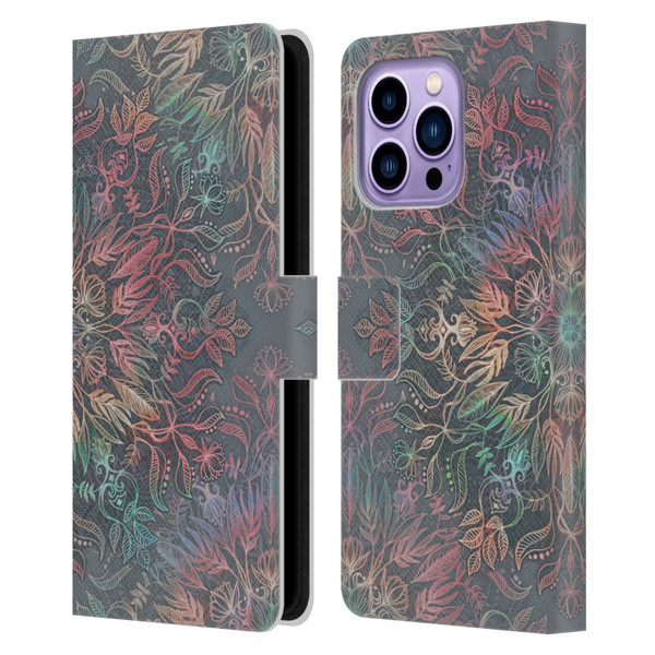 Micklyn Le Feuvre Floral Patterns Winter Sunset Mandala Leather Book Wallet Case Cover For Apple iPhone 14 Pro Max