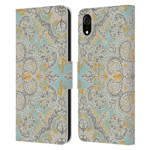 Micklyn Le Feuvre Floral Patterns Grey And Yellow Leather Book Wallet Case Cover For Apple iPhone XR