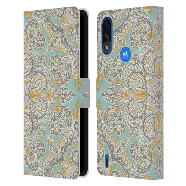 Micklyn Le Feuvre Floral Patterns Grey And Yellow Leather Book Wallet Case Cover For Motorola Moto E7 Power / Moto E7i Power