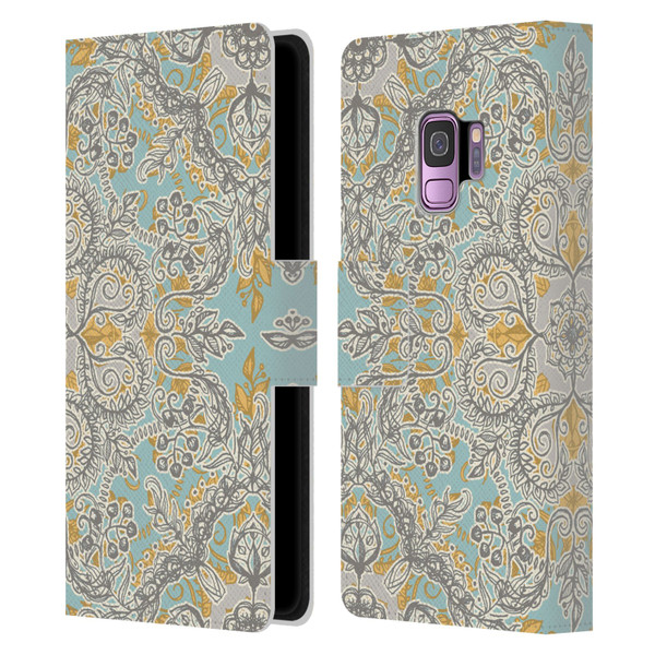 Micklyn Le Feuvre Floral Patterns Grey And Yellow Leather Book Wallet Case Cover For Samsung Galaxy S9