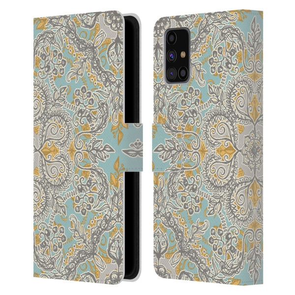 Micklyn Le Feuvre Floral Patterns Grey And Yellow Leather Book Wallet Case Cover For Samsung Galaxy M31s (2020)