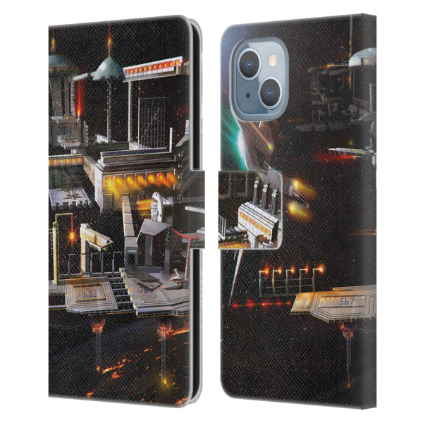 Anthony Christou Art Space Station Leather Book Wallet Case Cover For Apple iPhone 14