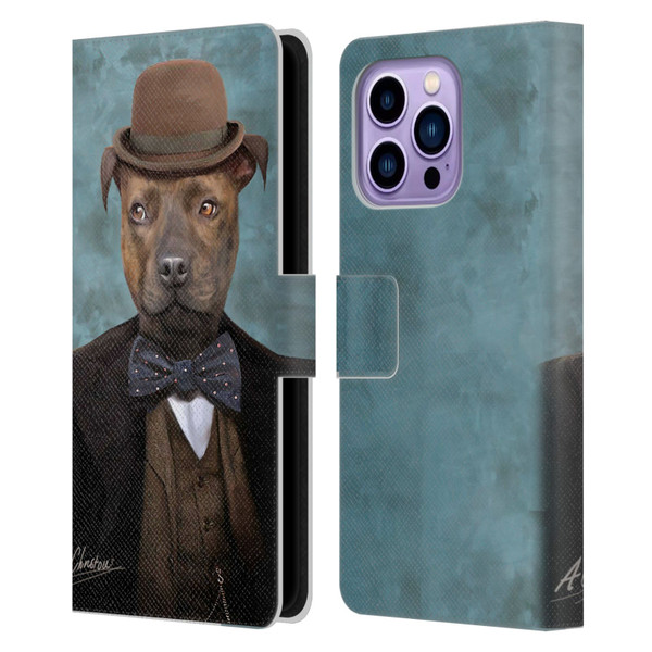 Anthony Christou Art Sir Edmund Bulldog Leather Book Wallet Case Cover For Apple iPhone 14 Pro Max