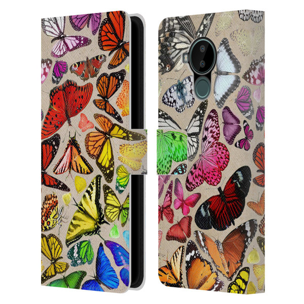 Anthony Christou Art Rainbow Butterflies Leather Book Wallet Case Cover For Nokia C30