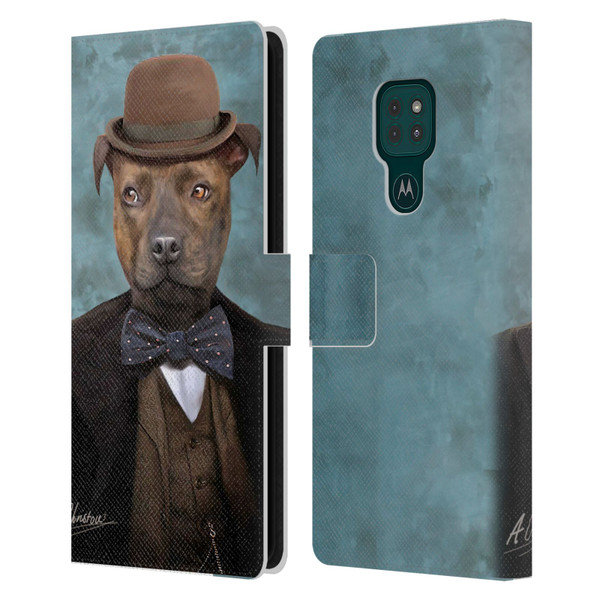 Anthony Christou Art Sir Edmund Bulldog Leather Book Wallet Case Cover For Motorola Moto G9 Play