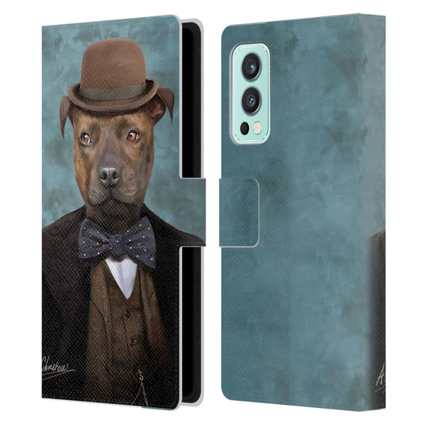 Anthony Christou Art Sir Edmund Bulldog Leather Book Wallet Case Cover For OnePlus Nord 2 5G