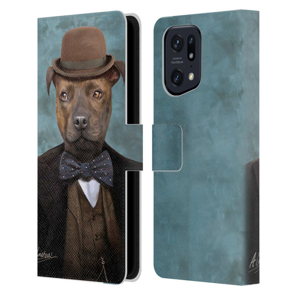 Anthony Christou Art Sir Edmund Bulldog Leather Book Wallet Case Cover For OPPO Find X5 Pro