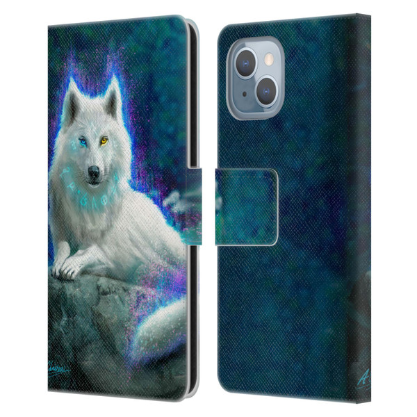 Anthony Christou Fantasy Art White Wolf Leather Book Wallet Case Cover For Apple iPhone 14