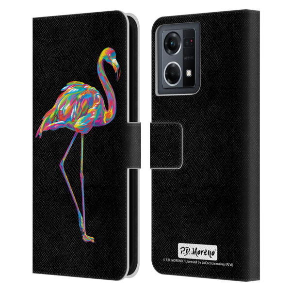P.D. Moreno Animals Flamingo Leather Book Wallet Case Cover For OPPO Reno8 4G