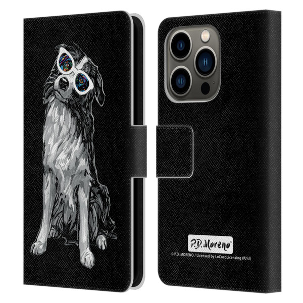 P.D. Moreno Black And White Dogs Border Collie Leather Book Wallet Case Cover For Apple iPhone 14 Pro