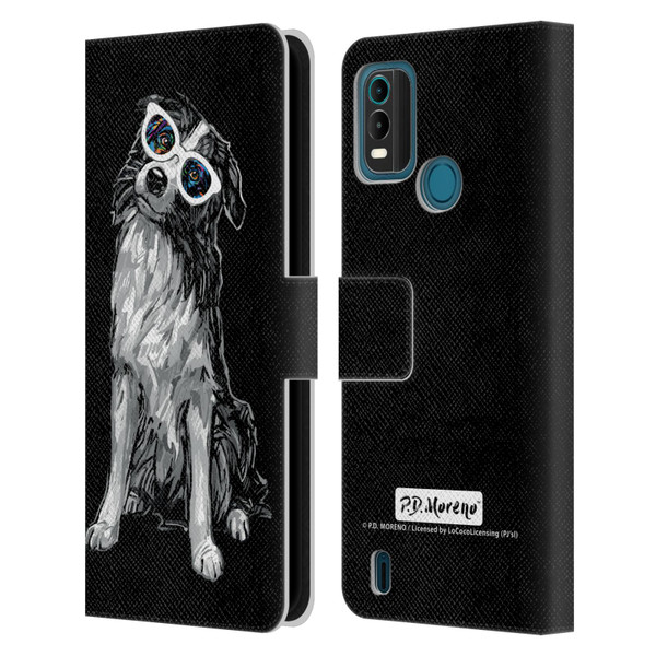 P.D. Moreno Black And White Dogs Border Collie Leather Book Wallet Case Cover For Nokia G11 Plus