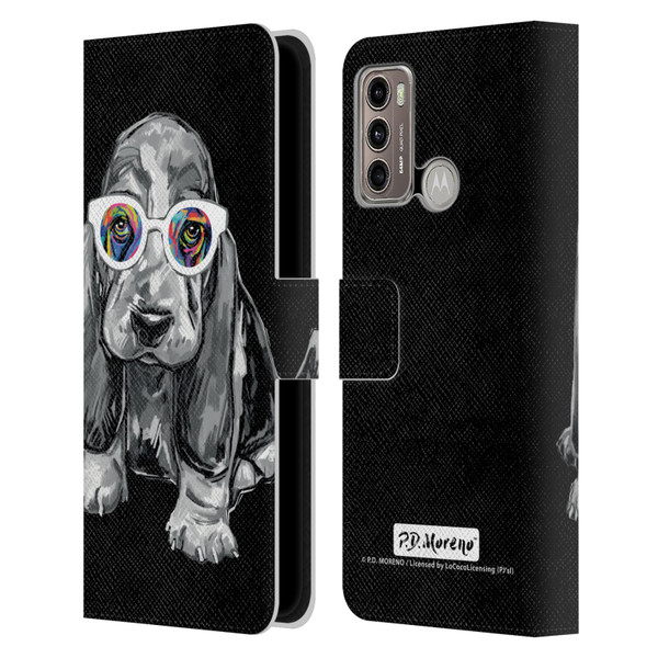 P.D. Moreno Black And White Dogs Basset Hound Leather Book Wallet Case Cover For Motorola Moto G60 / Moto G40 Fusion