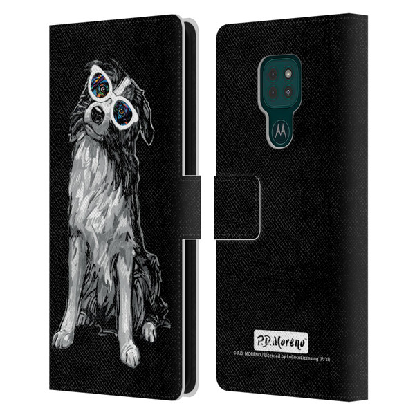 P.D. Moreno Black And White Dogs Border Collie Leather Book Wallet Case Cover For Motorola Moto G9 Play