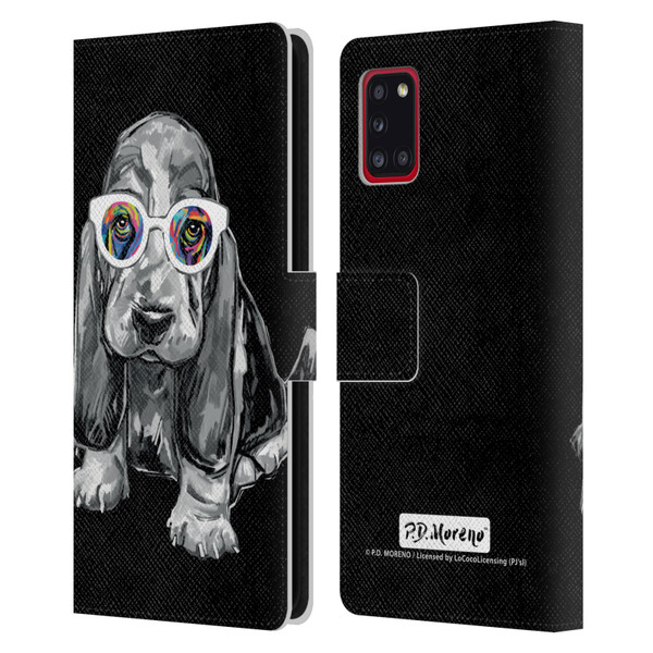 P.D. Moreno Black And White Dogs Basset Hound Leather Book Wallet Case Cover For Samsung Galaxy A31 (2020)