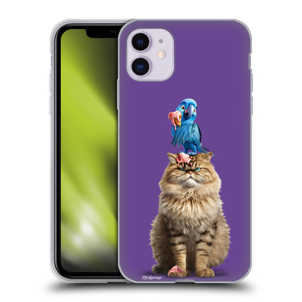 P.D. Moreno Furry Fun Artwork Cat And Parrot Soft Gel Case for Apple iPhone 11