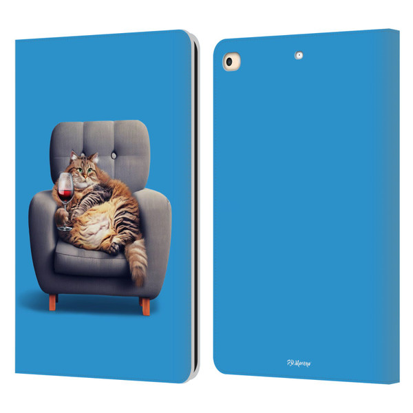 P.D. Moreno Furry Fun Artwork Fat Cat Armchair Leather Book Wallet Case Cover For Apple iPad 9.7 2017 / iPad 9.7 2018