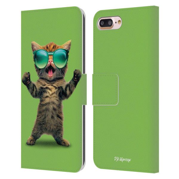 P.D. Moreno Furry Fun Artwork Cat Sunglasses Leather Book Wallet Case Cover For Apple iPhone 7 Plus / iPhone 8 Plus