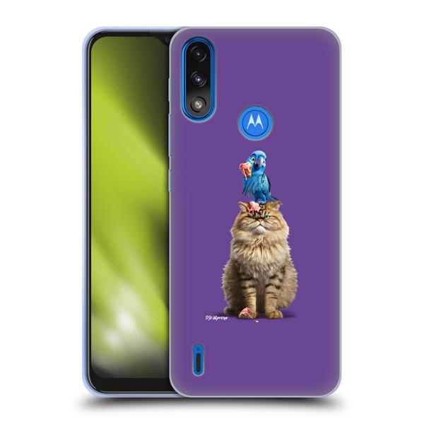 P.D. Moreno Furry Fun Artwork Cat And Parrot Soft Gel Case for Motorola Moto E7 Power / Moto E7i Power