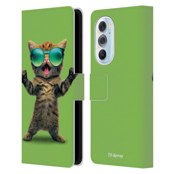 P.D. Moreno Furry Fun Artwork Cat Sunglasses Leather Book Wallet Case Cover For Motorola Edge X30