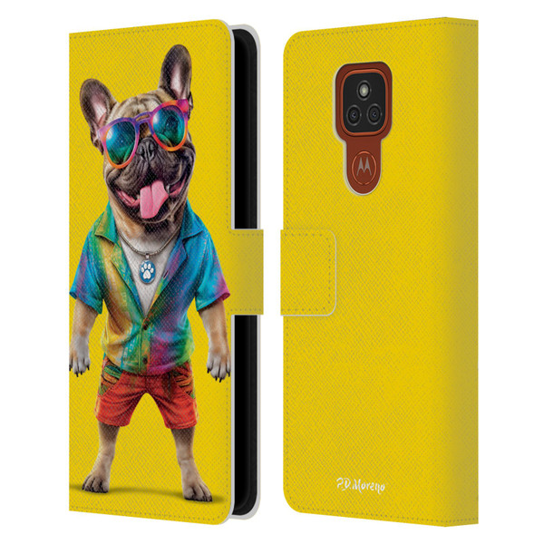 P.D. Moreno Furry Fun Artwork French Bulldog Tie Die Leather Book Wallet Case Cover For Motorola Moto E7 Plus