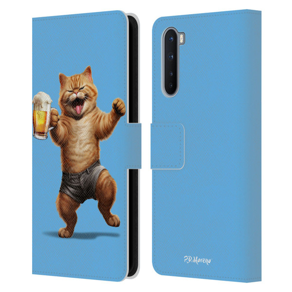 P.D. Moreno Furry Fun Artwork Cat Beer Leather Book Wallet Case Cover For OnePlus Nord 5G