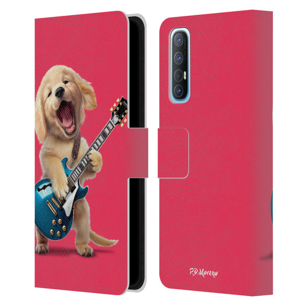 P.D. Moreno Furry Fun Artwork Golden Retriever Playing Guitar Leather Book Wallet Case Cover For OPPO Find X2 Neo 5G
