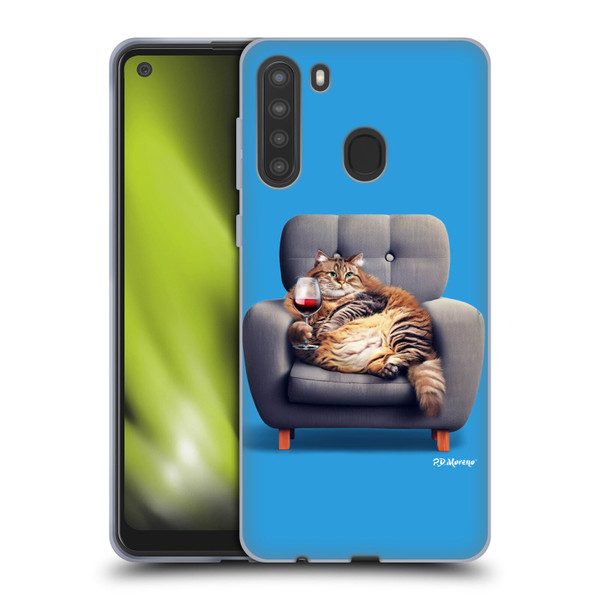 P.D. Moreno Furry Fun Artwork Fat Cat Armchair Soft Gel Case for Samsung Galaxy A21 (2020)