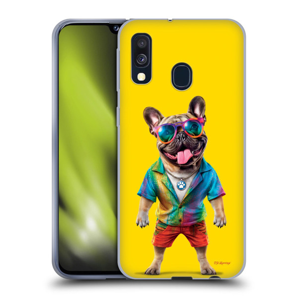 P.D. Moreno Furry Fun Artwork French Bulldog Tie Die Soft Gel Case for Samsung Galaxy A40 (2019)