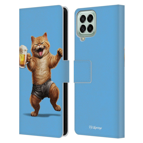 P.D. Moreno Furry Fun Artwork Cat Beer Leather Book Wallet Case Cover For Samsung Galaxy M33 (2022)