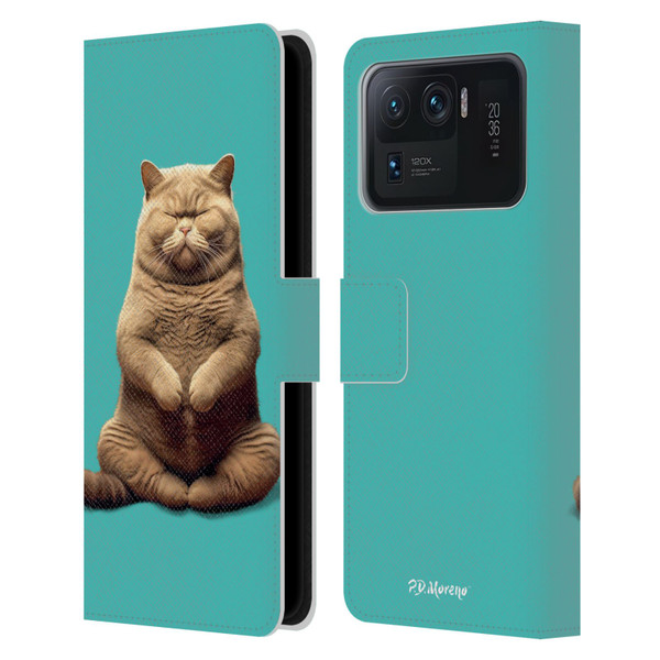 P.D. Moreno Furry Fun Artwork Sitting Cat Leather Book Wallet Case Cover For Xiaomi Mi 11 Ultra