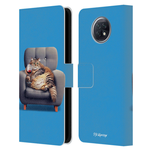 P.D. Moreno Furry Fun Artwork Fat Cat Armchair Leather Book Wallet Case Cover For Xiaomi Redmi Note 9T 5G