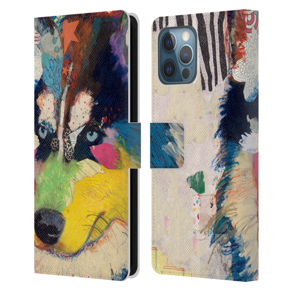 Michel Keck Dogs Husky Leather Book Wallet Case Cover For Apple iPhone 12 Pro Max
