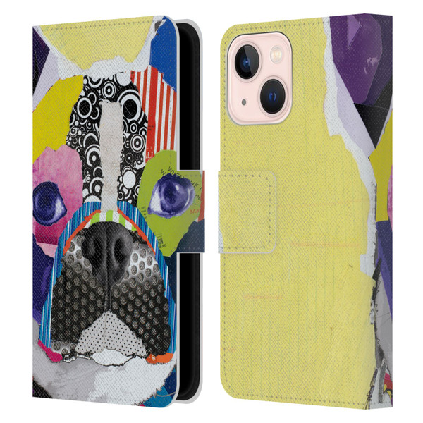 Michel Keck Dogs Boston Terrier Leather Book Wallet Case Cover For Apple iPhone 13 Mini