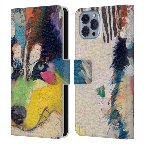 Michel Keck Dogs Husky Leather Book Wallet Case Cover For Apple iPhone 14