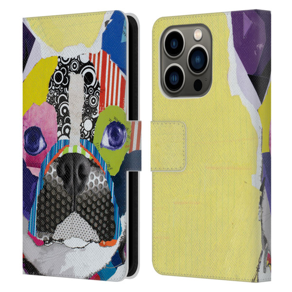 Michel Keck Dogs Boston Terrier Leather Book Wallet Case Cover For Apple iPhone 14 Pro
