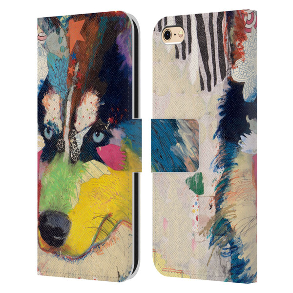Michel Keck Dogs Husky Leather Book Wallet Case Cover For Apple iPhone 6 / iPhone 6s