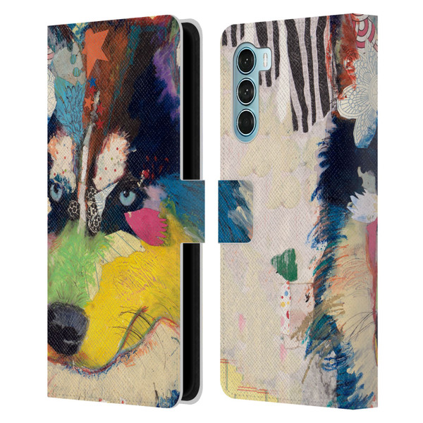 Michel Keck Dogs Husky Leather Book Wallet Case Cover For Motorola Edge S30 / Moto G200 5G