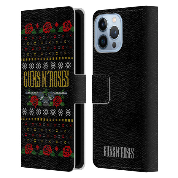 Guns N' Roses Christmas Text Logo Pistol Leather Book Wallet Case Cover For Apple iPhone 13 Pro Max