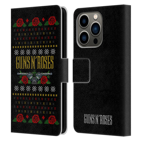 Guns N' Roses Christmas Text Logo Pistol Leather Book Wallet Case Cover For Apple iPhone 14 Pro